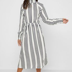 Striped High Neck Midi Dress